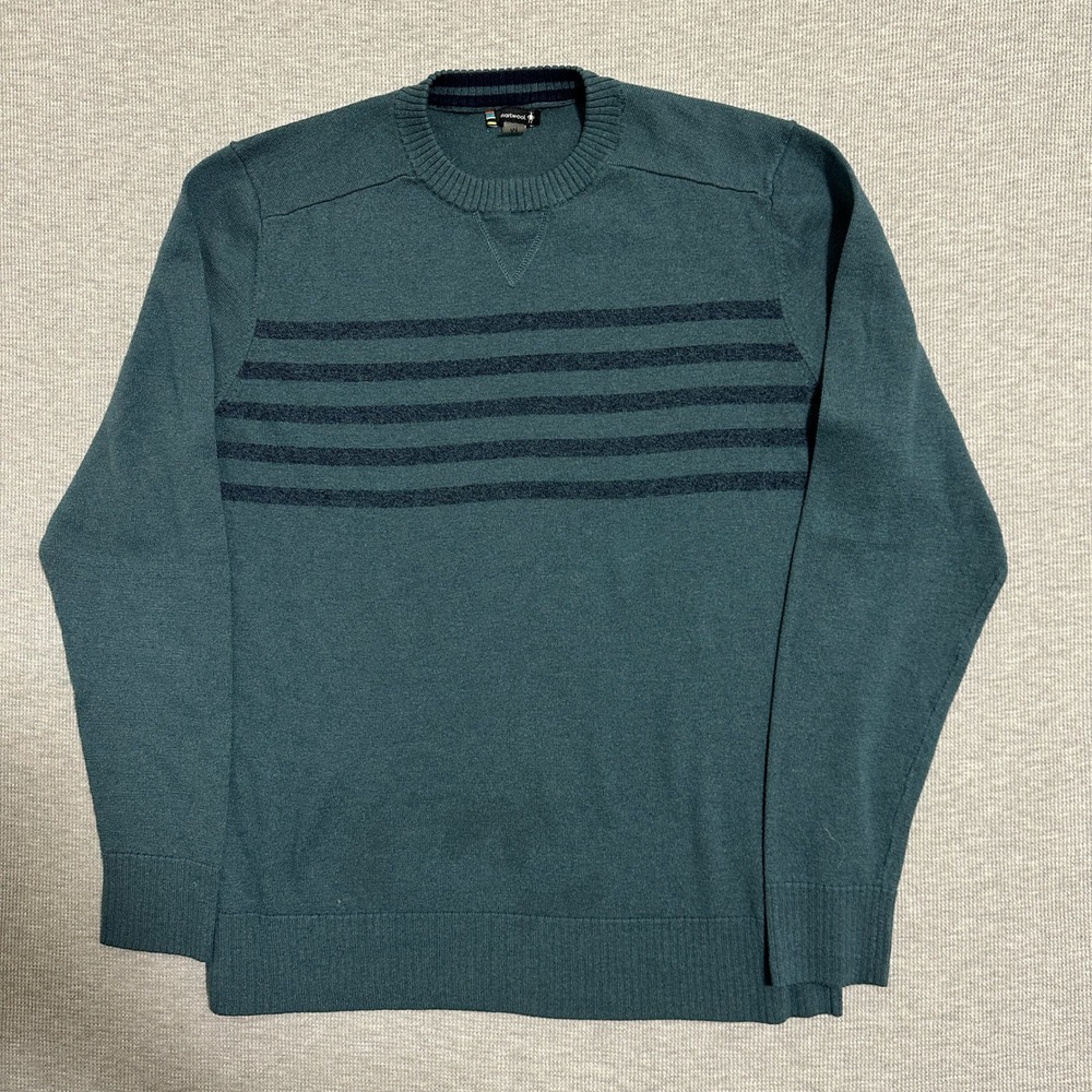 Smartwool Teal Green Striped Wool Blend Crew Neck Sweater Mens Size M SW016437